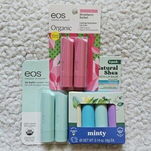 EOS Shea Lip Balm Care Hydration Strawberry Mint Lot 3 Variety Oils Shea Butter